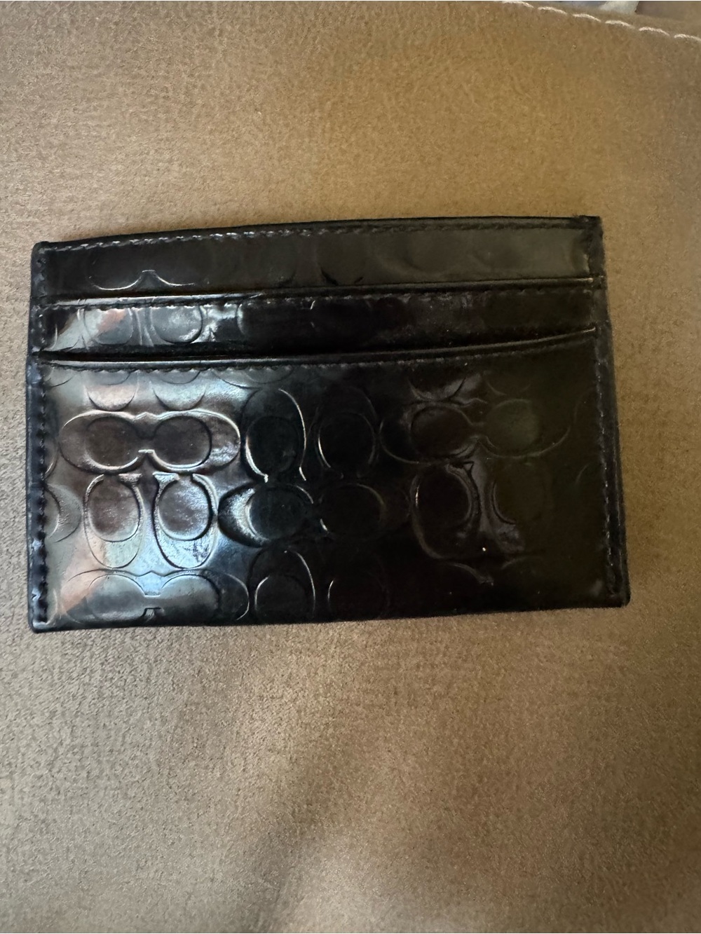 Coach Black Patent Embossed Card Holder